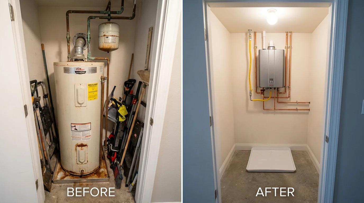 Tank water heater versus wall-mounted tankless unit comparison for Washington, IA homeowners