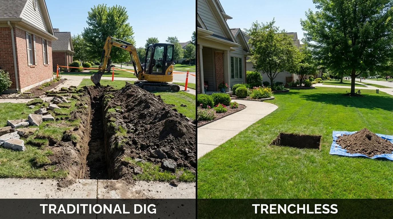Trenchless sewer repair with minimal yard damage versus traditional excavation in Washington, IA
